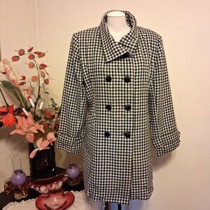 NEW Women’s Black White Double-Breasted Lined Trench Coat Winter Outerwear 14 L